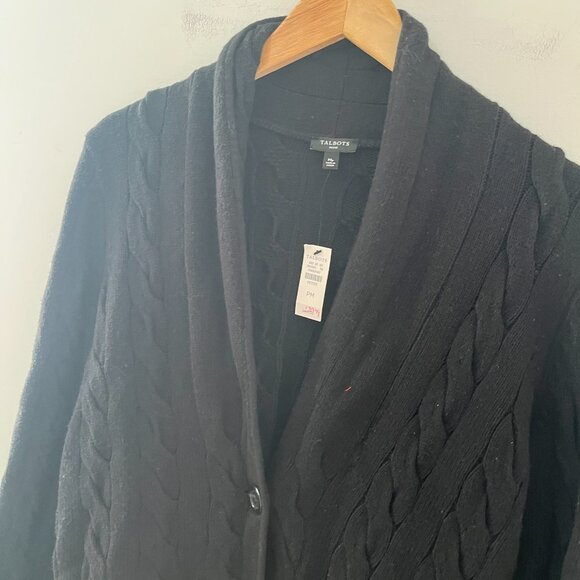 NEW Talbots Black Cable Knit Cardigan Sweater Size Medium Petite - Picture 2 of 8